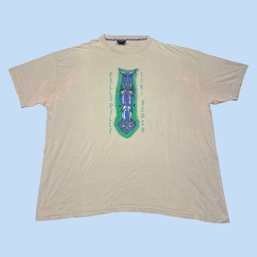 Vintage Pelle Pelle Marc Buchanan Tiki Beach Graphic T-Shirt Tan 3XL 90s Hip Hop